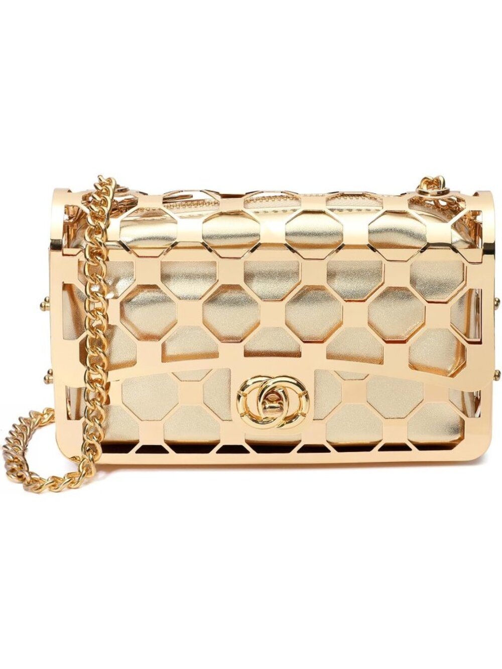 Women's Gold Floral Satin Clutch Purses Detachable Strap Prom Evening Bag